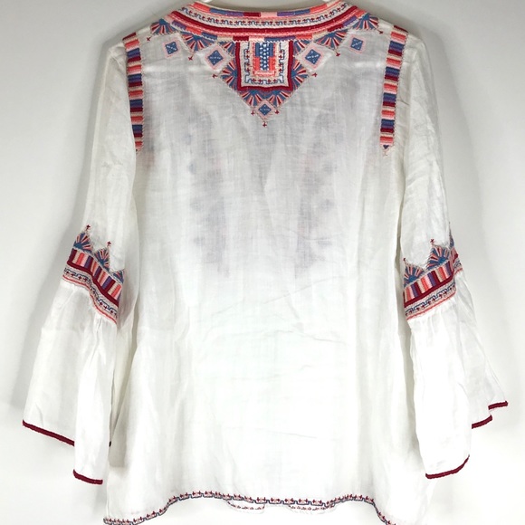JOHNNY WAS Embroidered Top Cotton Bell Sleeves S - Picture 2 of 10